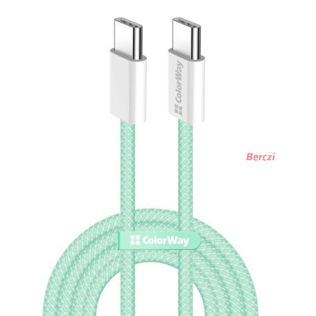 COLORWAY Kábel Type-C CW-CBPDCC061-G, fonott pamut, PD Fast Charging 60W, 3,0A 1M zöld