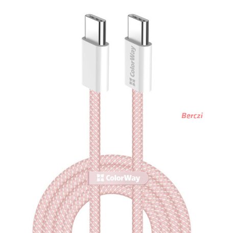 COLORWAY Kábel Type-C CW-CBPDCC061-P, fonott pamut, PD Fast Charging 60W, 3,0A 1M rózsaszín