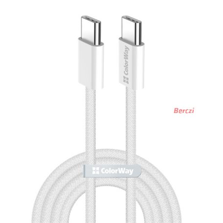 COLORWAY Kábel Type-C CW-CBPDCC061-GR, fonott pamut, PD Fast Charging 60W, 3,0A 1M szürke
