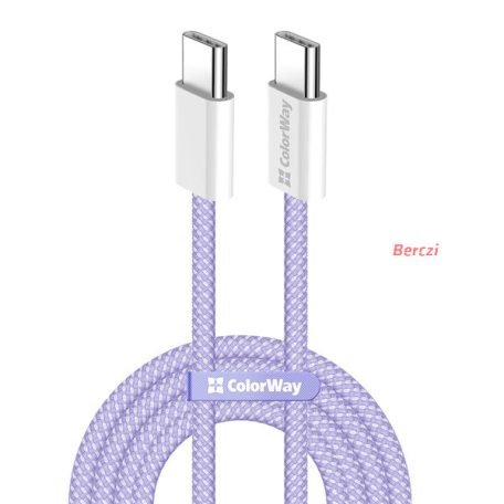 COLORWAY Kábel Type-C CW-CBPDCC061-PU, fonott pamut, PD Fast Charging 60W, 3,0A 1M lila