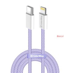   COLORWAY Kábel Type-C CW-CBPDCL061-PU, Apple Lightning, fonott pamut, PD 27W, 1M lila