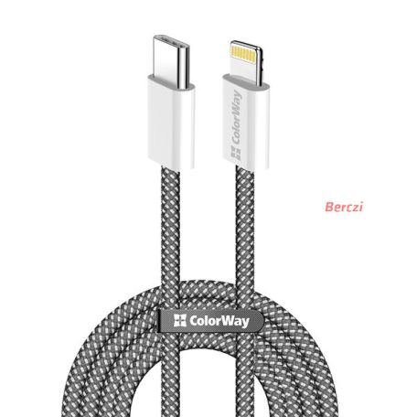 COLORWAY Kábel Type-C CW-CBPDCL061-BK,  Apple Lightning, fonott pamut, PD 27W, 1M fekete