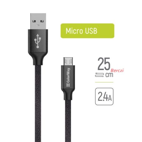 COLORWAY Kábel, USB CW-CBUM048-BK, MicroUSB 2.4A 25CM fekete