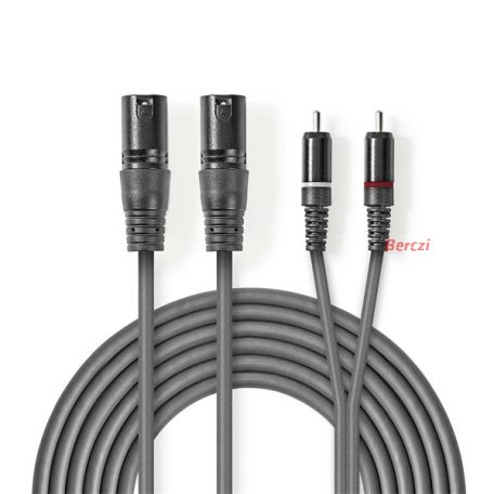 Nedis COTH15210GY30 félprofi XLR audió kábel, 2x XLR 3 tűs dugó - 2x RCA dugó, 3m