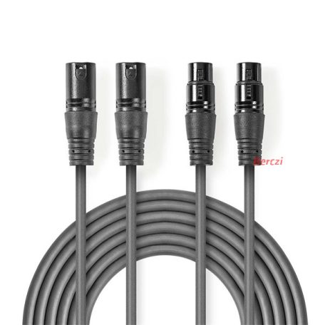 Nedis COTH15030GY15 félprofi XLR audio kábel, 2 x XLR 3p dugó - 2 x XLR 3p aljzat, 1.5m, rugalmas