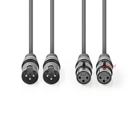 Nedis COTH15030GY30 félprofi XLR audió kábel, 2 x XLR 3p dugó - 2 x XLR 3p aljzat, 3m, rugalmas