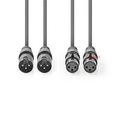   Nedis COTH15030GY50 félprofi XLR audió kábel, 2 x XLR 3p dugó - 2 x XLR 3p aljzat, 5m, rugalmas