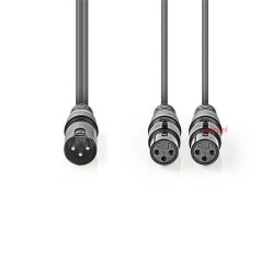   Nedis COTH15025GY15 félprofi XLR audió kábel, XLR 3p dugó - 2 x XLR 3p aljzat, 1.5m, rugalmas