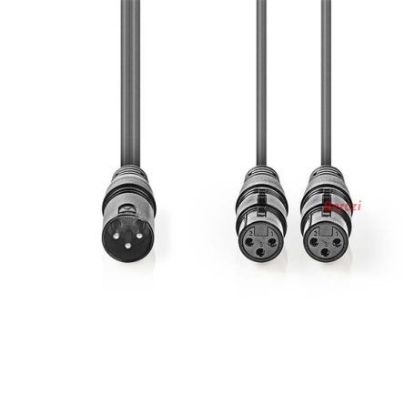 Nedis COTH15025GY15 félprofi XLR audió kábel, XLR 3p dugó - 2 x XLR 3p aljzat, 1.5m, rugalmas