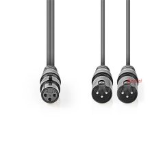   Nedis COTH15020GY15 félprofi XLR audió kábel, XLR 3p aljzat - 2 x XLR 3p dugó, 1.5m, rugalmas