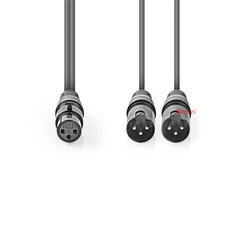 Nedis COTH15020GY15 félprofi XLR audió kábel, XLR 3p aljzat - 2 x XLR 3p dugó, 1.5m, rugalmas