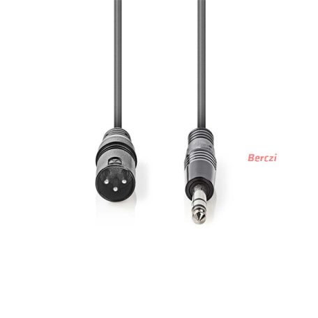Nedis COTH15100GY30 félprofi audio kábel, 6,35mm sztereo jack dugó - 3p XLR dugó, hossz 3m, rugalmas