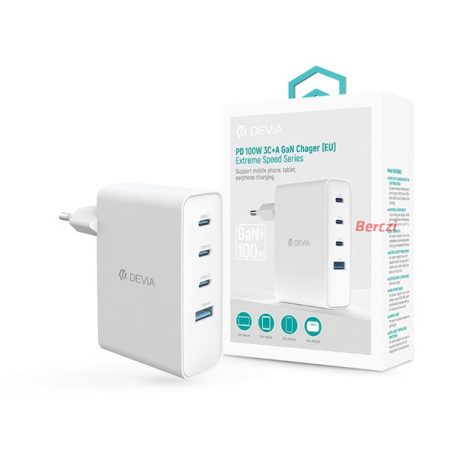 Devia Extreme Speed Series 100W GaN PD hálózati gyorstöltő adapter USB+3xType-C - fehér