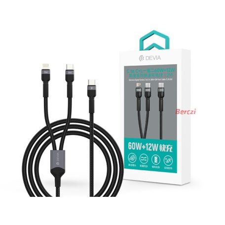 Devia Extreme Speed Series 60W+12W Type-C/Type-C + Lightning adat- és töltőkábel1.2m - fekete
