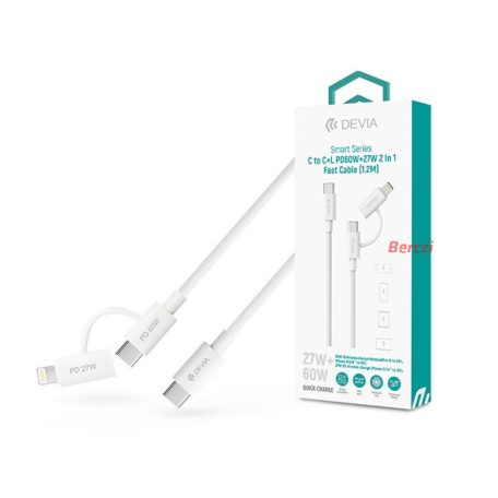 Devia Smart Series 60W+27W PD Type-C/Type-C + Lightning adat- és töltőkábel 1.2m- fehér