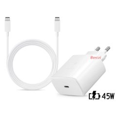   Samsung gyári hálózati töltő adapter TypeC bemenet 1,8 m Typ-C  TypeC kábel  45W EPTA845EWE  EPDX510JWE  fehér ECO csom