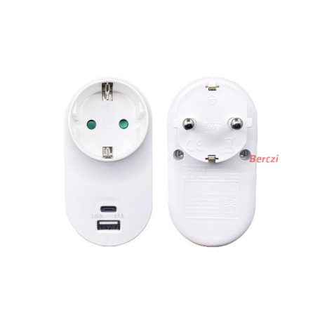 BLACKBIRD Hálózati Dugalj elosztó 250V, Max:3680W USB A+C 3.1A/5V SQ-GZB-01/01-UAC-2 gyerekvédelem, Fehér
