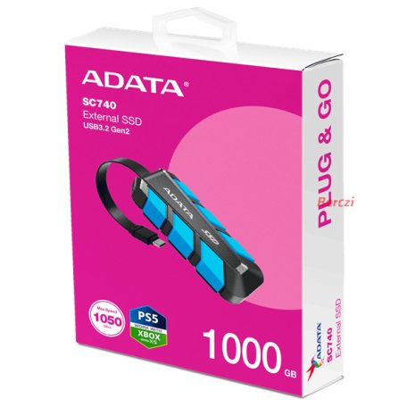 ADATA SSD Külső USB 3.2 1TB SC740, Kék