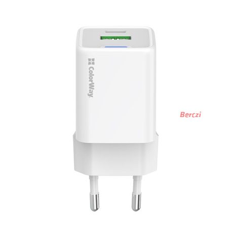 COLORWAY AC töltő GaN Mini CW-CHS053PD-WT 30W PD port PPS USB (Type-C PD + USB QC4.0) fehér