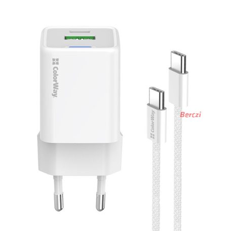 COLORWAY AC töltő GaN Mini CW-CHS055PDC-WT 35W PD port PPS USB (Type-C PD + USB QC4.0) kábel Type-C