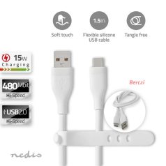   Nedis CCGB60800WT15 flexibilis USB A - USB C (USB-C) kábel, USB2.0, 15W, hossz 1,5m, fehér rugalmas szilikon