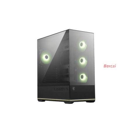 MSI Ház Micro ATX PANO 110R PZ, 4xARGB ventilátor, Tápegység nélkül, üvegfalú, fekete