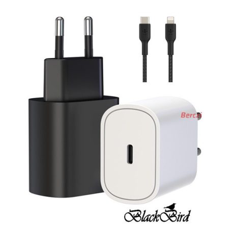 BLACKBIRD Hálózati Adapter T145 25W + Lightning kábel 1m, Fekete