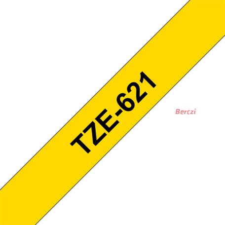 BROTHER szalag TZe-621, Sárga alapon Fekete, Laminált, 9mm  0.35", 8 méter